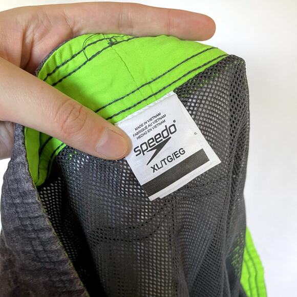 Speedo gray neon green swim trunks men's shorts size XL pockets elastic waist - Picture 6 of 8